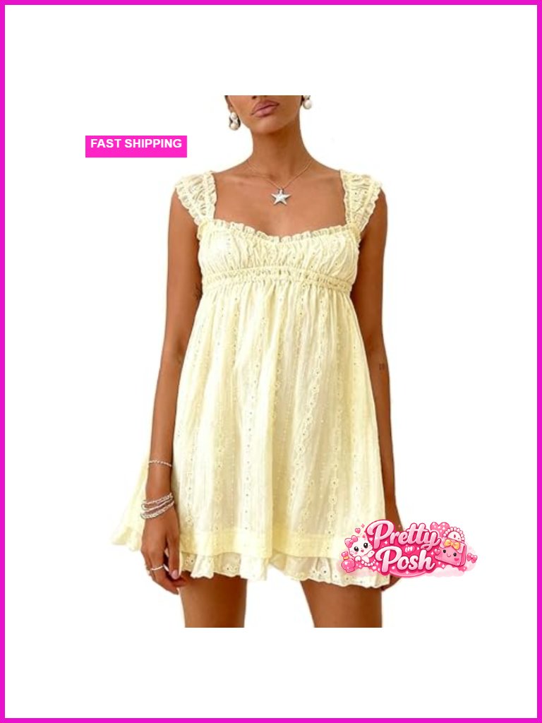Women's Mini Babydoll Dress Spaghetti Strap Sleeveless Y2k Swing A-Line Sundress